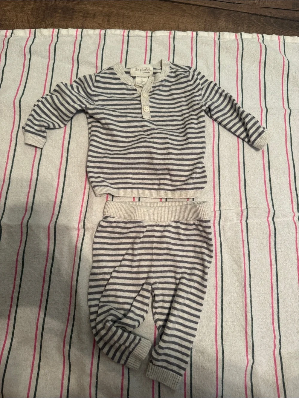 Knit Stripe Set in Cream and Gray by Little Planet